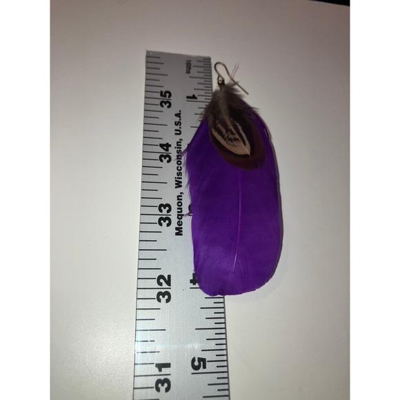 Purple Feather Dangle Earrings! - Picture 6 of 7